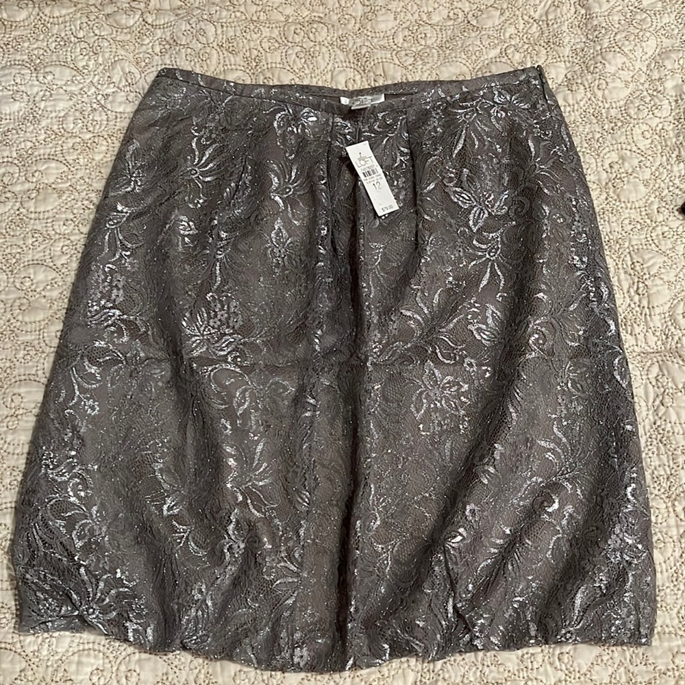 Ann Taylor Loft silver Holiday lace skirt size 12 NWT